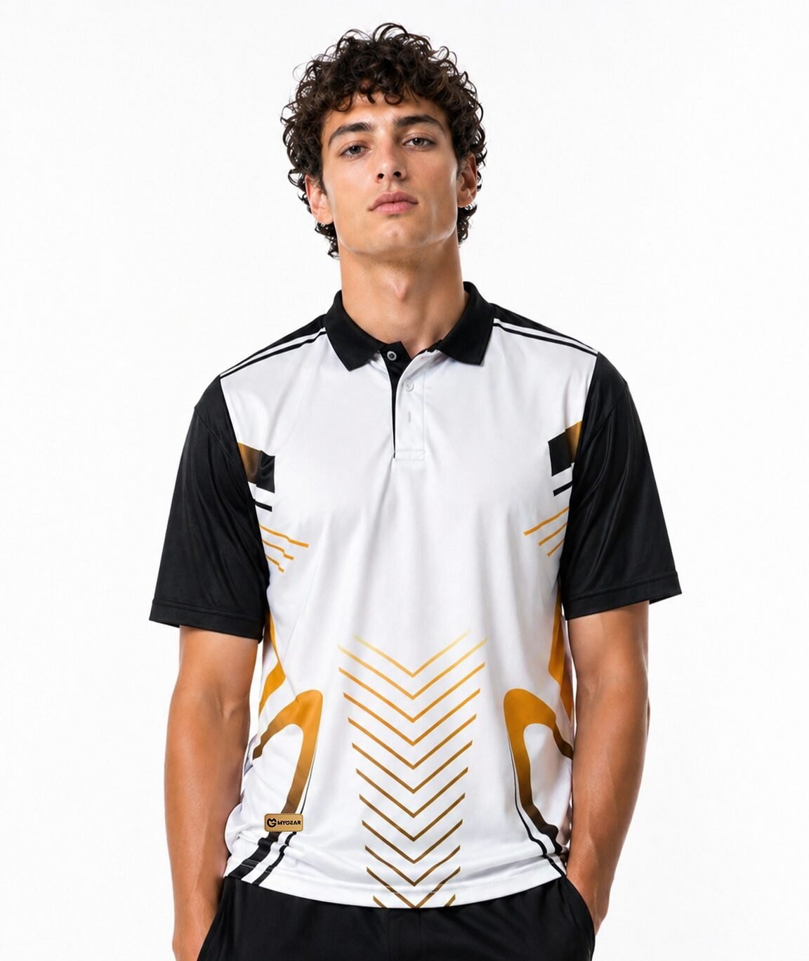 white jersey with arrow pattern