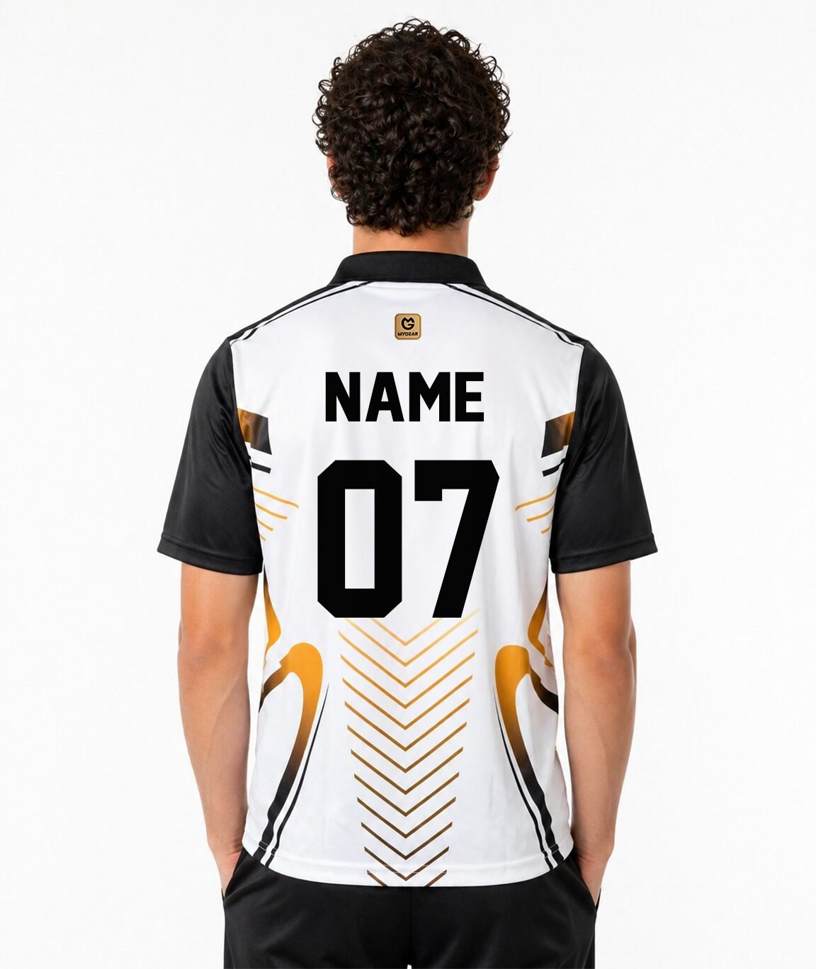 white jersey with arrow pattern